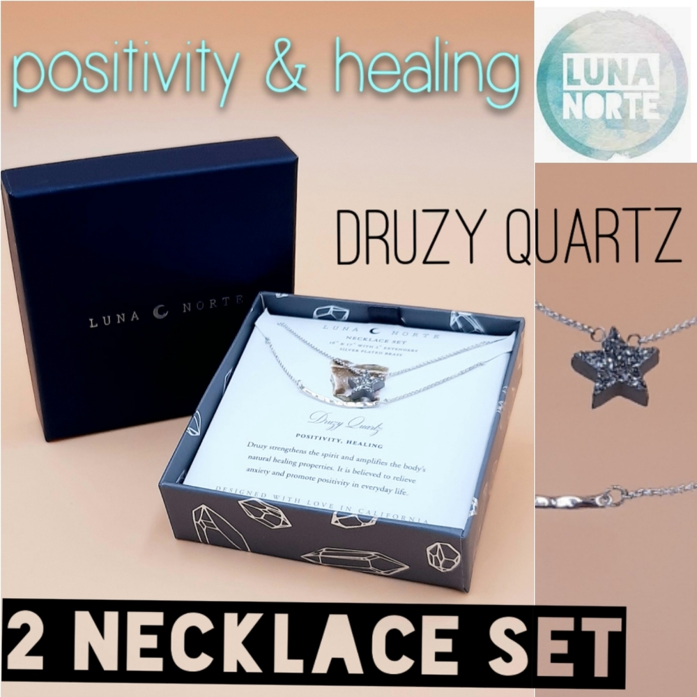 Luna Norte 2 Necklace Set Druzy Quartz Star Silver